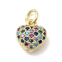 Разноцветный Латунные микро проложить кубического циркония подвески, сердце прелести, без кадмия и без свинца, стойки покрытие, долговечный, реальный 18 k позолоченный, с целью перехода в кольце, красочный, 10.5x9.5x5.5 мм, отверстие : 3.5 мм