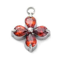 Оранжево-Красный 304 микро нержавеющей стали прокладывать Цирконом подвески, клевер амулеты, оранжево-красный, 13x10.5x3.5 мм, отверстие : 1.5 мм