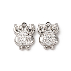 Нержавеющая Сталь Цвет 304 подвески из нержавеющей стали, сова прелести, со стразами и глиняной посудой, цвет нержавеющей стали, 10.5x8x3 мм, отверстие : 1 мм