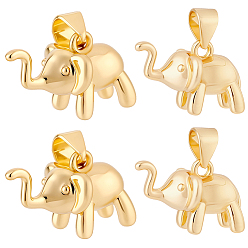 Настоящее золото 18K 10 шт. Латунные подвески, долговечный, слон, реальный 18 k позолоченный, 10.5x17x9.5 мм, отверстие : 4x3.5 мм