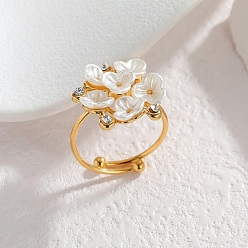 Золотой 304 палец кольца из нержавеющей стали, цветок, с смолой и стразами для женщин, золотые, размер США 7 1/4 (17.5 мм)
