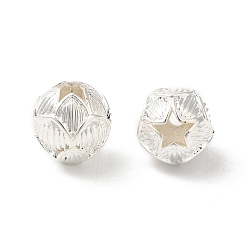 Серебро Покрытие стойки бутон цветка латунные бусины, долговечный, без свинца и без кадмия, серебряные, 10x9~9.5 мм, отверстие : 1.6 мм