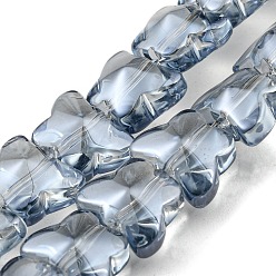 Slate Gray Pearl Luster Plated Electroplate Transparent Glass Beads Strands, Butterfly, Slate Gray, 8x10x6mm, Hole: 1mm, about 90pcs/strand, 10.08 inch(25.6cm)