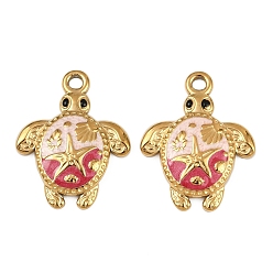 Светло-Вишневый 304 нержавеющей стальной эмали подвески, золотые, морская черепаха с подвеской в виде морской звезды, светло-вишневый, 23x18x3 мм, отверстие : 1.8 мм