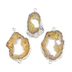 Темно-Золотистый Окрашенные натуральные друзы агата звенья, с латунной окантовкой, серебряный цвет гальваническим, темные золотарник, 36.5~79x21~44x6.5~9 мм, отверстие : 2.5 мм