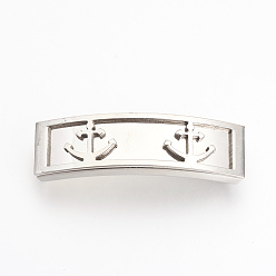 Stainless Steel Color Tarnish Resistant 201 Stainless Steel Slide Charms, Polished, Rectangle with Anchor, Stainless Steel Color, 42x12x5.5~6mm, Hole: 10x3mm
