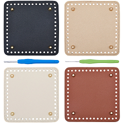 (52) Непрозрачная лаванда 4 шт. 4 цвета квадратные искусственные кожаные вязаные крючком сумки дно, с 2шт 2 стилями алюминиевых крючков для вязания, разноцветные, 15x15x0.4 см, отверстие : 4 мм, 1 шт / цвет