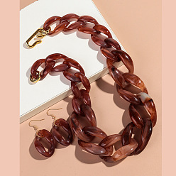 Темно-Красный Комплекты акриловых цепочек-ожерельев и серег-подвесок, золотые, темно-красный, колье: 19.69 дюйм (50 см)