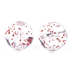 Red Transparent Acrylic Beads, with Glitter Powder, Round, Red, 10mm, Hole: 1.8mm, about 960pcs/500g