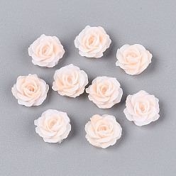 Персиковый Слойка Непрозрачная смола декодирует кабошоны, цветок, розовые, 9~10x4~5 мм
