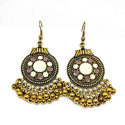 Светло-желтый Серьги-люстры из сплава и эмали, плоско-круглые, античная бронза, светло-желтый, 67x30 мм