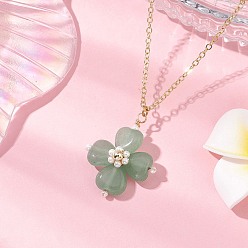Зеленый Авантюрин Ожерелья с подвеской из натурального зеленого авантюрина и клевера, ожерелья-цепочки из латуни для женщин, золотые, 16.02 дюйм (40.7 см)