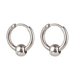 Нержавеющая Сталь Цвет 304 обруч серьги из нержавеющей стали замке, с латунной бисера, цвет нержавеющей стали, 15x14 мм, штифты : 1 мм