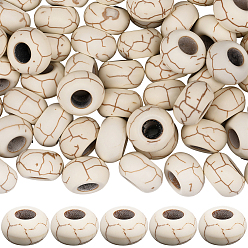 (404) Непрозрачное AB Кислое яблоко 80шт. окрашенные синтетические бирюзовые европейские бусины, бусины с большим отверстием, рондель, цветочный белый, 14x8 мм, отверстие : 5.5 мм