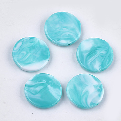 Dark Turquoise Acrylic Beads, Imitation Gemstone Style, Two Tone, Flat Round, Dark Turquoise, 24x5.5mm, Hole: 1.6mm, about 225pcs/500g