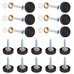 Black 30 Bags 304 Stainless Steel Glass Fasteners, Mirror Fixing Nails, Billboard Decoration Nails, with Screw and Spacer, Flat Round, Black, 16x4.5mm