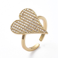Oro Anillos de dedo del puño de bronce ajustable, micro allanar circonio cúbico, sin plomo y cadmio, corazón, Claro, dorado, tamaño de EE. UU. 6 (16.5 mm)
