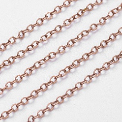 Розовое Золото Латунные кабельные цепи, пайки, с катушкой, овальные, долговечный, без кадмия, без никеля и без свинца, розовое золото , 2x1.5x0.5 мм, около 328.08 футов (100 м) / рулон