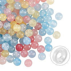 Разноцветный Наборы для изготовления браслетов своими руками, 200 шт 6 мм окрашенные круглые натуральные белые нефритовые бусины и плоская эластичная нить, красочный, 6 мм, отверстие : 1 мм, 200 шт / коробка