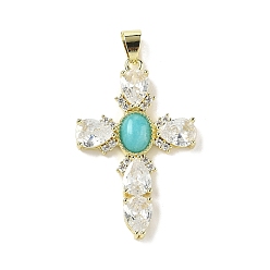 Амазонит Природные подвески амазонит, подвески-кресты из латуни с прозрачным кубическим цирконием, реальный 18 k позолоченный, долговечный, стойки покрытие, 39x25x4.5 мм, отверстие : 6x4 мм