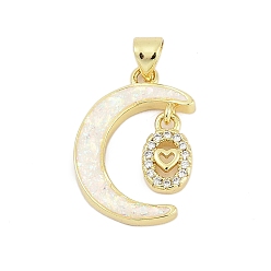 Сердце Латунные микро проложить кубического циркония подвески, с синтетическим опалом, долговечный, стойки покрытие, без свинца и без кадмия, подвеска луна и овал, реальный 18 k позолоченный, сердце, 21~21.5x15.5~16x3 мм, отверстие : 3.2x4 мм