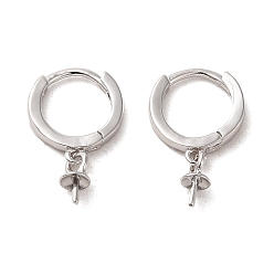 Platinum 925 Sterling Silver Hoop Earrings Findings, Round, Platinum, 15mm