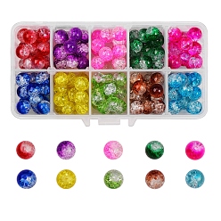 Mixed Color 150Pcs 10 Colors Baking Paint Crackle Glass Bead Strands, Roundd, Mixed Color, 10mm, Hole: 1.3~1.6mm, 15pcs/color
