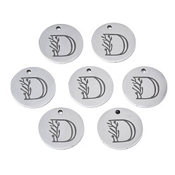 Letter D Anlaufgeschützt 304 Charms aus Edelstahl, Laserschnitt, gestalteter Buchstabe eingraviert, Flachrund, Edelstahl Farbe, letter.d, 14x1 mm, Bohrung: 1.2 mm