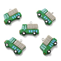 Green Resin Pendants, with Platinum Tone Iron Loop, Trucks, Green, 23x29x5.5mm, Hole: 2mm