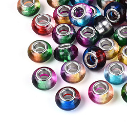 (52) Непрозрачная лаванда Двухцветные прозрачные акриловые европейские бусины, бусины с большим отверстием, с медными сердечниками, рондель, платина, разноцветные, 13.5~14x8.5~9.5 мм, отверстие : 5.5 мм