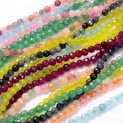 Gemischte Farbe Naturstein Perlen Stränge, weißer Jade, facettiert rund, gefärbt, Gemischte Farbe, ca. 4 mm Durchmesser, Bohrung: 0.5 mm, 90 Stück / Strang, 14.5~15 Zoll