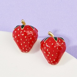 Клубника Серьги-гвоздики из латуни, стойки покрытие, прочное покрытие, без кадмия и без свинца, реальный 18 k позолоченный, клубника, 16.5x12.5 мм