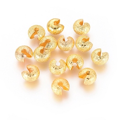 Golden Brass Crimp Beads Covers, Nickel Free, Golden, 4mm In Diameter, Hole: 2mm