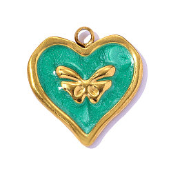 Зеленый День святого Валентина 304 эмалевые подвески из нержавеющей стали, сердце с подвесками в виде бабочек, ионное покрытие (ip), зеркальная полировка, реальный 18 k позолоченный, зелёные, 17x16 мм, отверстие : 1.8 мм