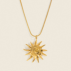 Real 18K Gold Plated 304 Stainless Steel Vintage Sun Spiral Pendant Necklaces for Women, Real 18K Gold Plated, 15.75 inch(40cm)