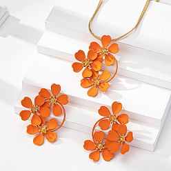 Коралловый Наборы из цветочных железных сережек-гвоздиков и ожерелий с подвесками для женщин, коралл, 360 мм