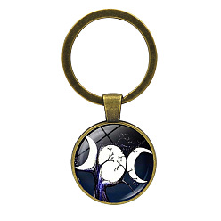 Луна Сплав со стеклянным кейчианом, плоские круглые с луной, луна, 6x2.7 см