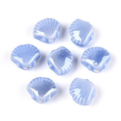 Васильковый Фарфоровые бусины ручной работы, формы раковины, яркие глазированный фарфор, васильковый, 9.5~10x11.5~12x6~6.5 мм, отверстие : 1.6~2 мм