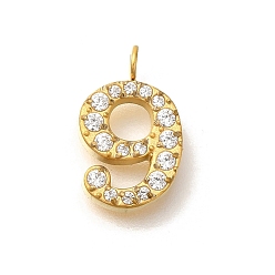 Золотой Ионное покрытие (ip) 304 подвески из нержавеющей стали с микропаве из кубического циркония, числовые прелести, золотые, 13.5x8.5x3 мм, отверстие : 2 мм