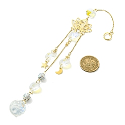 Золотой Стеклянные круглые подвесные украшения, подвесные ловцы солнца, с подвесками из нержавеющей стали в форме лотоса, луны и звезды и стеклянным восьмиугольным звеном, золотые, 275 мм