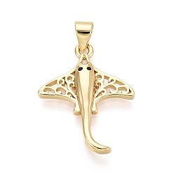 Настоящее золото 18K Латунные микро проложить кубического циркония подвески, амулеты манта скат, реальный 18 k позолоченный, 23x18x2.5 мм, отверстие : 3.5x5~5.5 мм