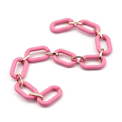 Hot pink Handgefertigte Acrylkabelketten, mit Aluminiumgliedern, für Schmuck machen, ellipsenförmige, Licht Gold, hot pink, Links: 27x16.5x4 mm und 15x7.5x2 mm, 39.37 Zoll(1m)Strang