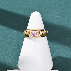 Pink 304 из нержавеющей стали кольца перста широкополосного, прямоугольные, со стеклом, ионное покрытие (ip), золотые, розовые, Размер 7, 3~7 мм, размер США 7 1/4 (17.5 мм)