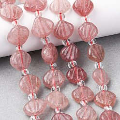 Клубничный Кварц Нити резных бусин из натурального клубничного кварца, формы раковины, с бисером, 12~13x13~14x4~7 мм, отверстие : 0.8~1 мм, около 26 шт / нитка, 15.35'' (39 см)