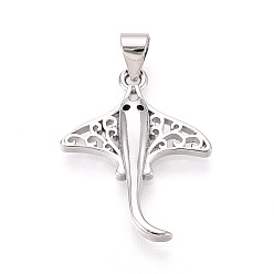 Платина Латунные микро проложить кубического циркония подвески, амулеты манта скат, платина, 23x18x2.5 мм, отверстие : 3.5x5~5.5 мм