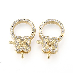 Настоящее золото 18K Латунный микро pave прозрачный кубический цирконий лобстер, долговечный, цветок, реальный 18 k позолоченный, 20x12.5x6 мм, отверстие : 2 мм