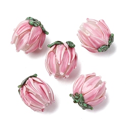 Pink Abalorios de colores vario hechos a mano, tulipán, rosa, 13~14.5x13~15 mm, agujero: 1.4 mm