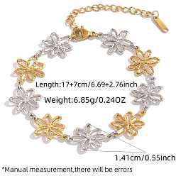 Golden & Stainless Steel Color Duo Tone 304 Stainless Steel Hollow Flower Link Chain Bracelets for Women, Golden & Stainless Steel Color, 6.69 inch(17cm)