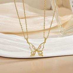 Золотой Бабочка сплав паве жемчуг розовый кубический цирконий кулон пара магнитные ожерелья, золотые, 17.72 дюйм (45 см), 2 шт / комплект