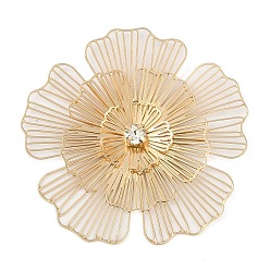 Настоящее золото 18K Латунные кобошоны, со стразами, цветок, реальный 18 k позолоченный, 36x36.8x4 мм